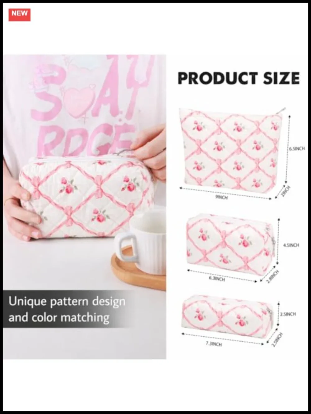 3 Piece Canvas Travel Makeup Bag Set with Toiletry Organizer Pouch